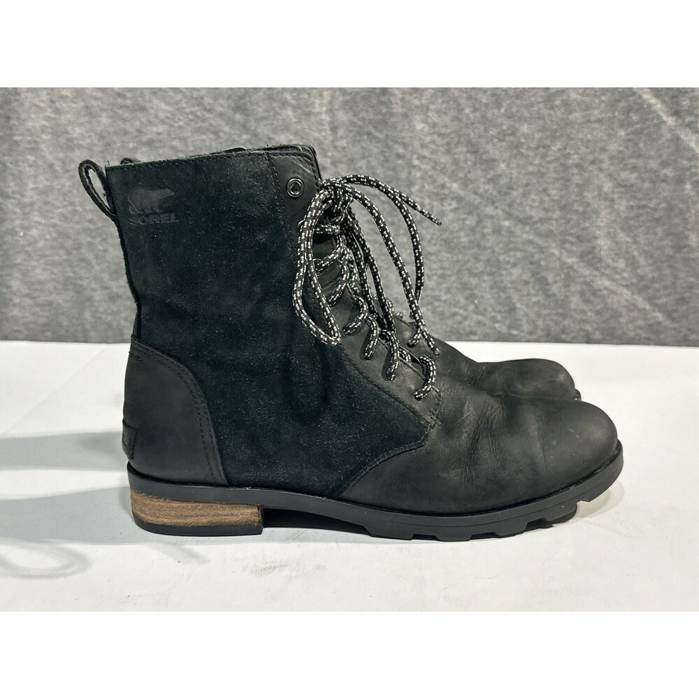 Sorel Emelie Short Lace Womens Combat Boot Size 10 Black Suede Leather Zip Up